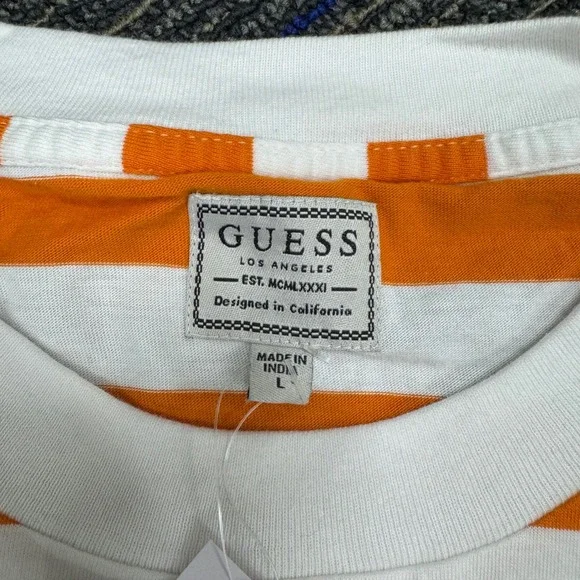 Guess Los Angeles‎ Orange White Stripe T Shirt Mens Size L - Picture 4 of 6